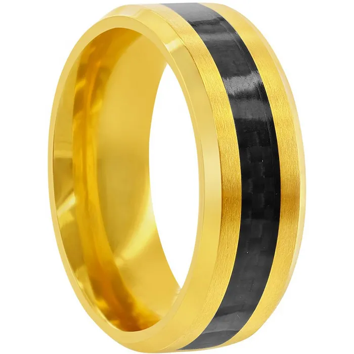 Mens Ring Gold Tone Steel with Black Carbon Fiber Size 13 SW211513 Classic Rings