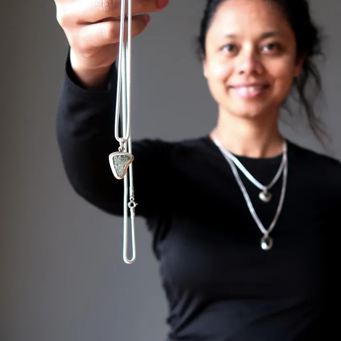 Moldavite Necklace Brilliant Shooting Star Sterling Silver Satin Crystals Necklaces