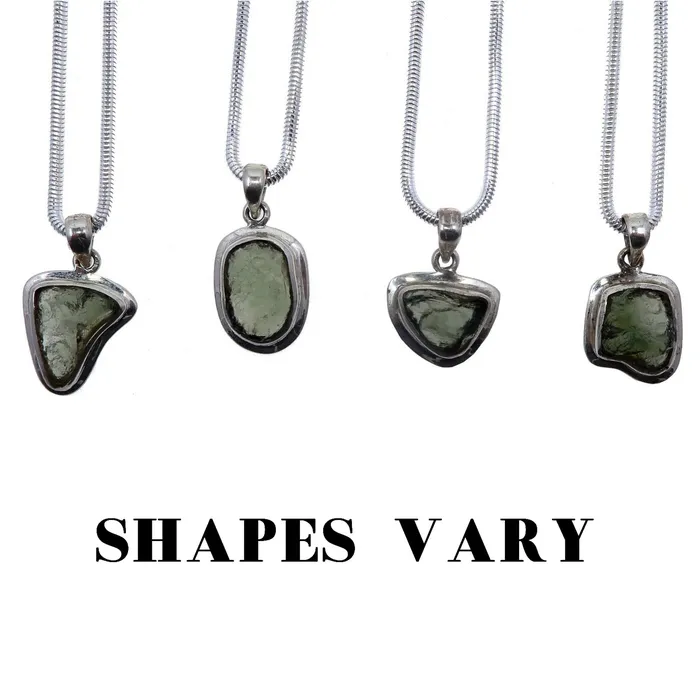Moldavite Necklace Brilliant Shooting Star Sterling Silver Satin Crystals Necklaces