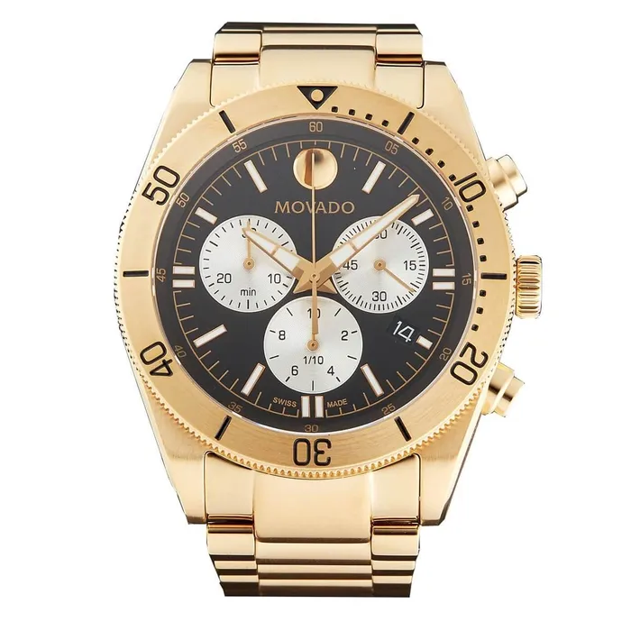Movado Mens Chronograph Watch Sport Yellow Gold Bracelet 0607440 Movado Bracelets