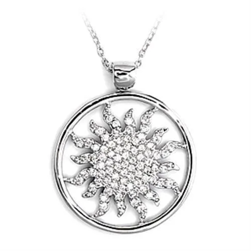 Necklaces Alamode 6X324 HighPolished 925 Sterling Silver Chain Pendant with AAA Grade CZ in Clear