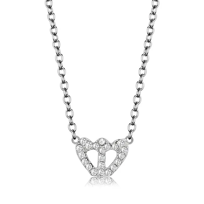 Necklaces Alamode LO4694 Rhodium Brass Necklace with Top Grade Crystal in Clear