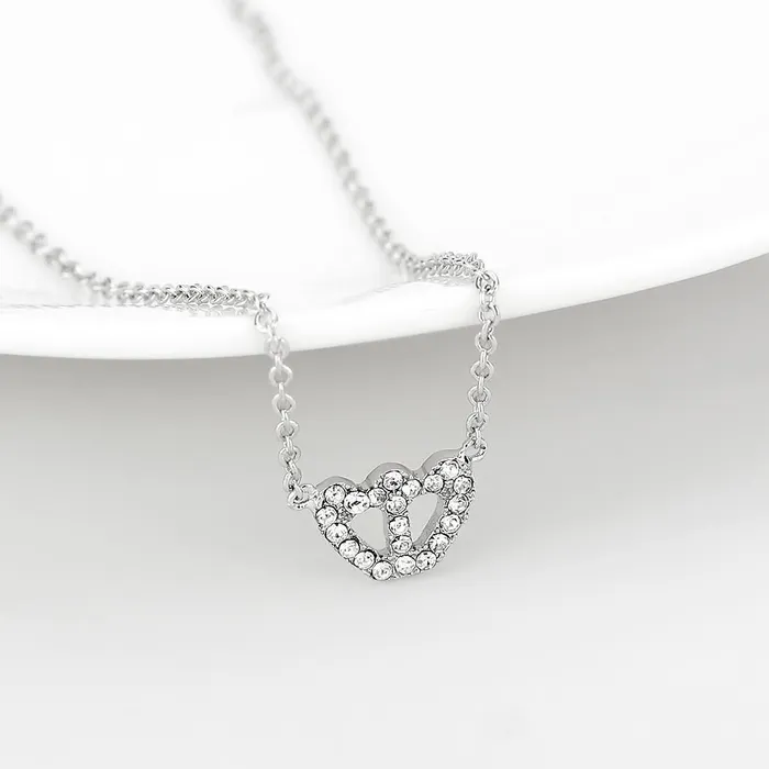 Necklaces Alamode LO4694 Rhodium Brass Necklace with Top Grade Crystal in Clear