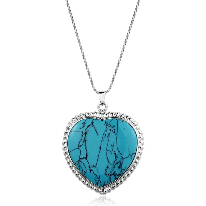 Necklaces Alamode LOS861 Silver 925 Sterling Silver Necklace with Synthetic Turquoise in Sea Blue
