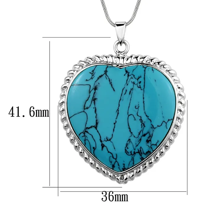 Necklaces Alamode LOS861 Silver 925 Sterling Silver Necklace with Synthetic Turquoise in Sea Blue