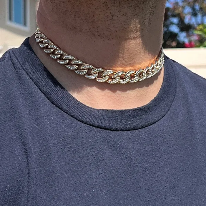 Necklaces Bling Cartel 14k Gold Plated Cuban Link Chain Iced CZ Bling Out Necklace 13mm 1624