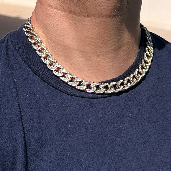Necklaces Bling Cartel 14k Gold Plated Cuban Link Chain Iced CZ Bling Out Necklace 13mm 1624
