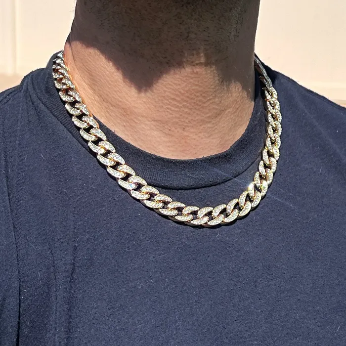 Necklaces Bling Cartel 14k Gold Plated Cuban Link Chain Iced CZ Bling Out Necklace 13mm 1624