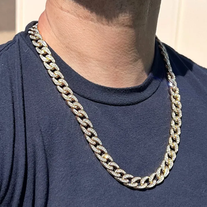Necklaces Bling Cartel 14k Gold Plated Cuban Link Chain Iced CZ Bling Out Necklace 13mm 1624