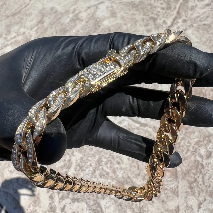 Necklaces Bling Cartel 14k Gold Plated Cuban Link Chain Iced CZ Bling Out Necklace 13mm 1624