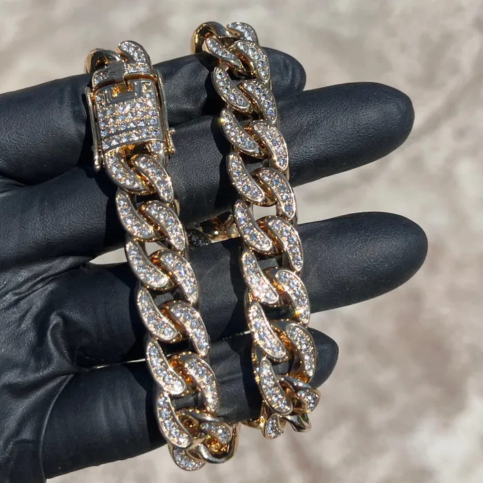 Necklaces Bling Cartel 14k Gold Plated Cuban Link Chain Iced CZ Bling Out Necklace 13mm 1624