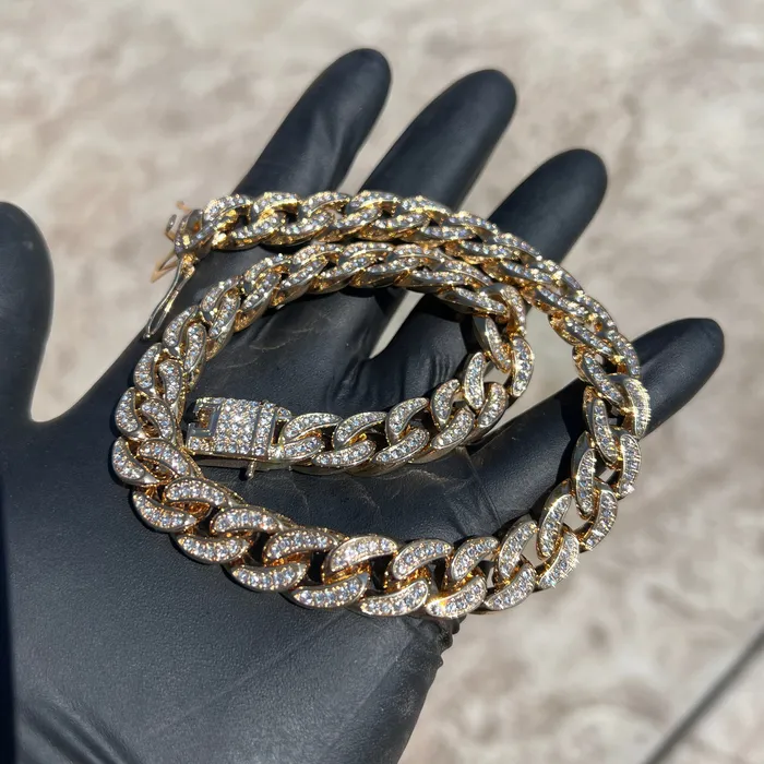 Necklaces Bling Cartel 14k Gold Plated Cuban Link Chain Iced CZ Bling Out Necklace 13mm 1624
