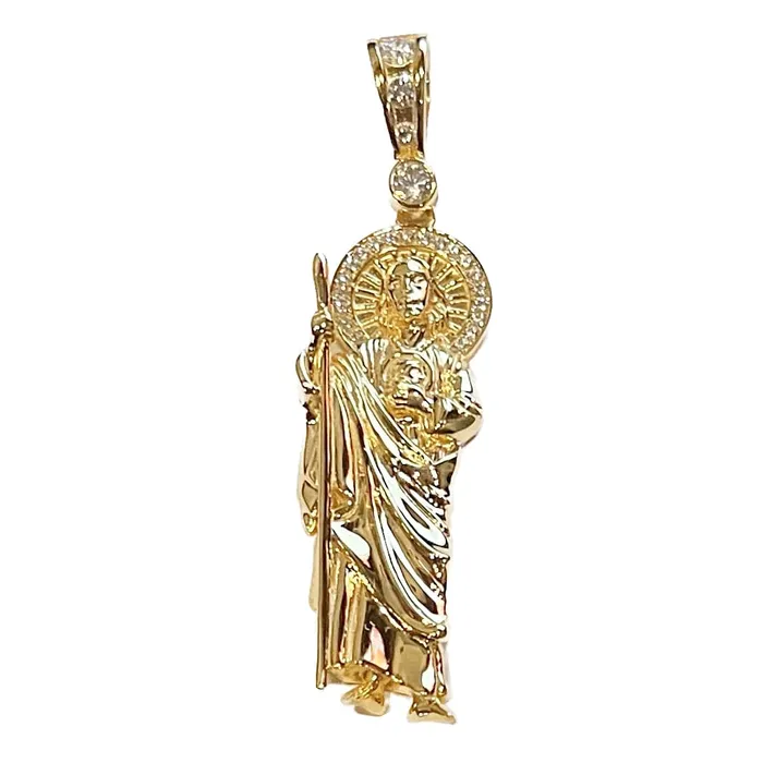 Necklaces Bling Cartel 14K Gold Plated over 925 Sterling Silver San Judas St Saint Jude Iced CZ Pendant