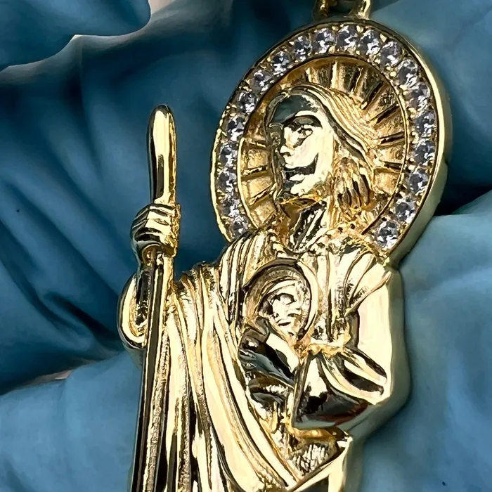 Necklaces Bling Cartel 14K Gold Plated over 925 Sterling Silver San Judas St Saint Jude Iced CZ Pendant