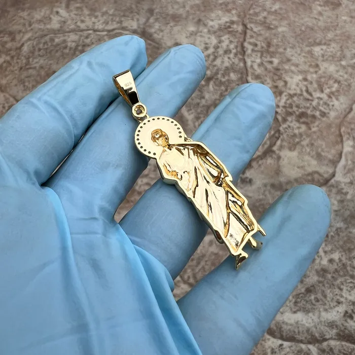 Necklaces Bling Cartel 14K Gold Plated over 925 Sterling Silver San Judas St Saint Jude Iced CZ Pendant