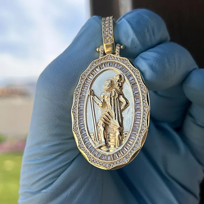 Necklaces Bling Cartel 14k Gold Plated over 925 Sterling Silver St Saint Christopher San Cristobal Medal CZ Medallion Pendant Necklaces Bling Cartel 14k Gold Plated over 925 Sterling Silver St Saint Christopher San Cristobal Medal CZ Medallion Pendant