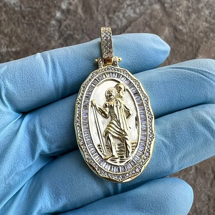 Necklaces Bling Cartel 14k Gold Plated over 925 Sterling Silver St Saint Christopher San Cristobal Medal CZ Medallion Pendant Necklaces Bling Cartel 14k Gold Plated over 925 Sterling Silver St Saint Christopher San Cristobal Medal CZ Medallion Pendant