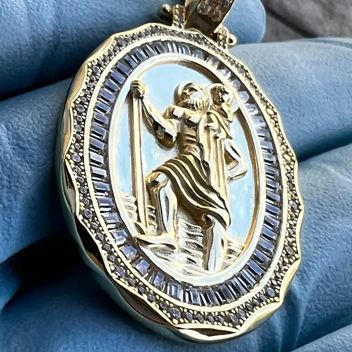 Necklaces Bling Cartel 14k Gold Plated over 925 Sterling Silver St Saint Christopher San Cristobal Medal CZ Medallion Pendant Necklaces Bling Cartel 14k Gold Plated over 925 Sterling Silver St Saint Christopher San Cristobal Medal CZ Medallion Pendant