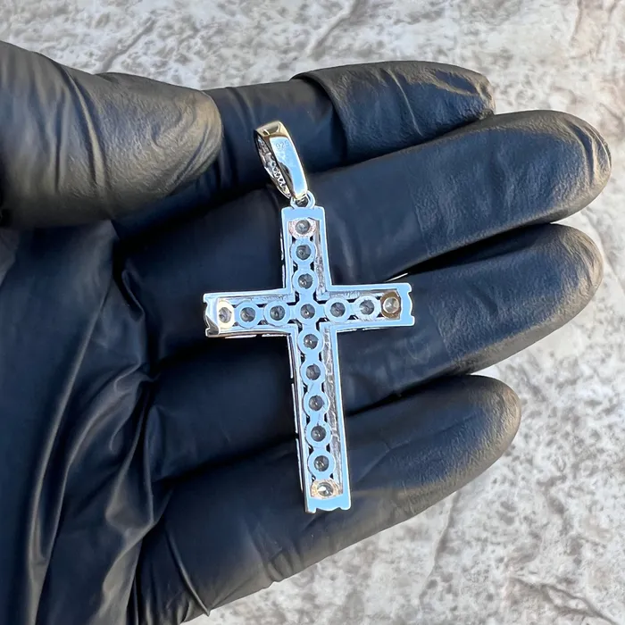 Necklaces Bling Cartel 925 Sterling Silver Iced Channel Set Flooded Out CZ Tennis Cross Pendant
