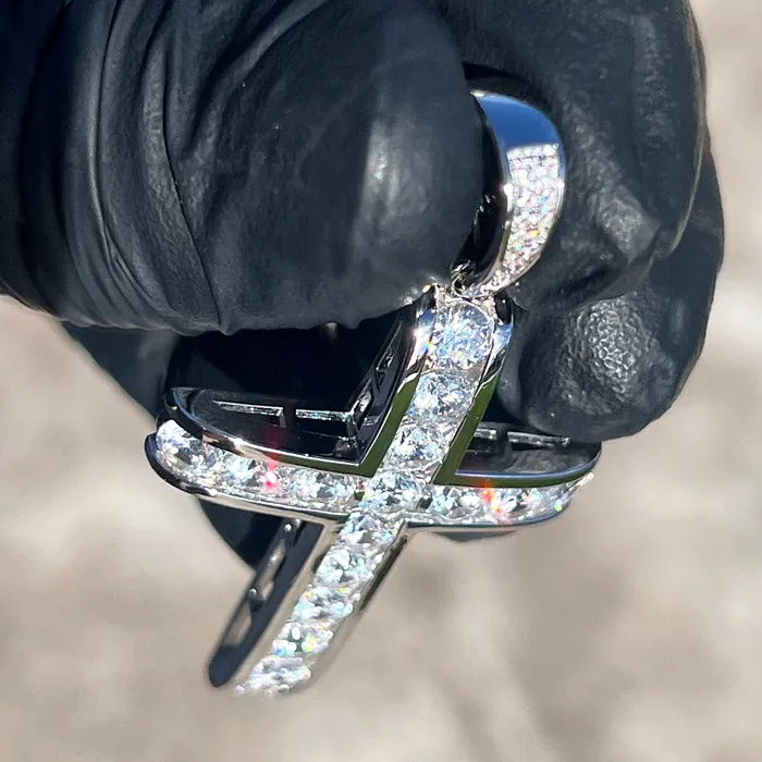 Necklaces Bling Cartel 925 Sterling Silver Iced Channel Set Flooded Out CZ Tennis Cross Pendant