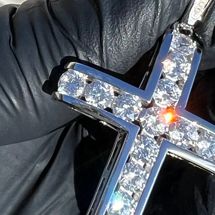 Necklaces Bling Cartel 925 Sterling Silver Iced Channel Set Flooded Out CZ Tennis Cross Pendant