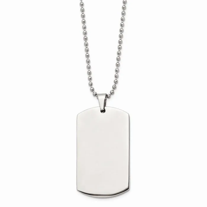 Necklaces Chisel Stainless Steel Brushed Polished Rounded Edge 4mm Thick Dog Tag Necklace