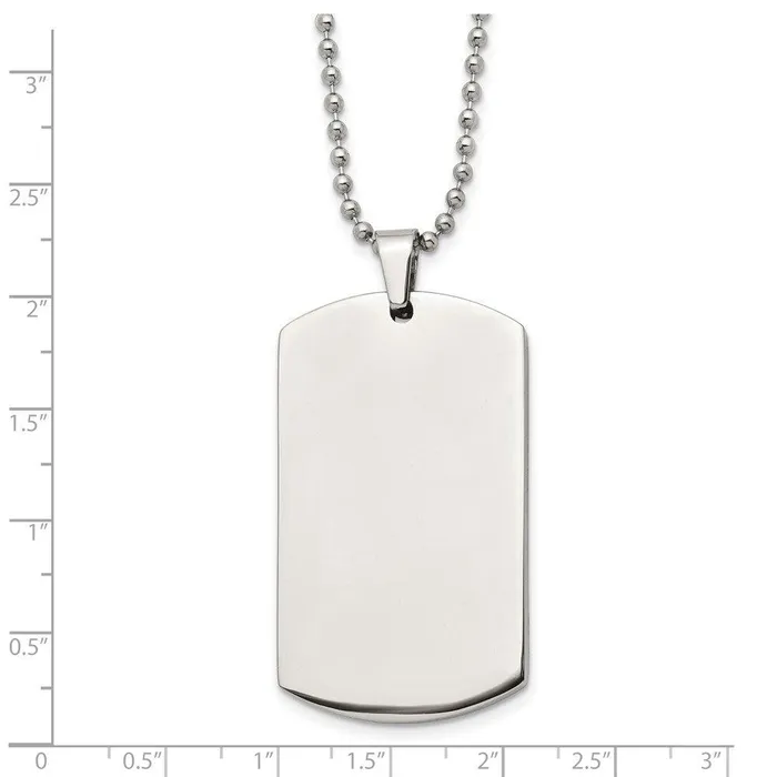 Necklaces Chisel Stainless Steel Brushed Polished Rounded Edge 4mm Thick Dog Tag Necklace