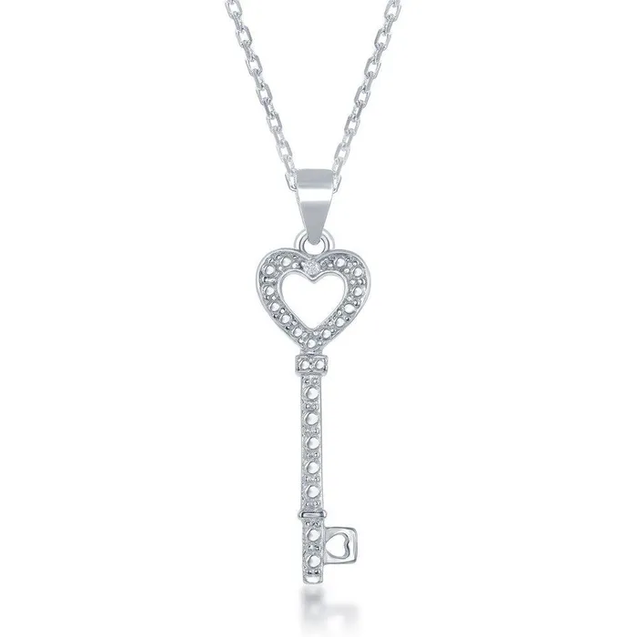 Necklaces Classic Sterling silver Diamond Accent Key Heart Pendant With Chain