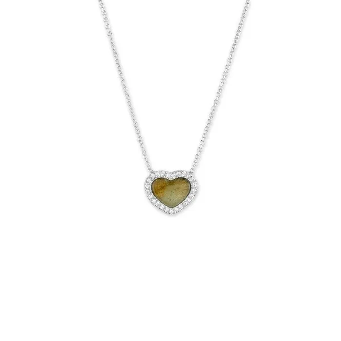 Necklaces Classic Sterling Silver Labradorite Heart CZ Pave Necklace