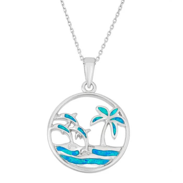 Necklaces Classic Sterling Silver Ocean with Dolphins Pendant