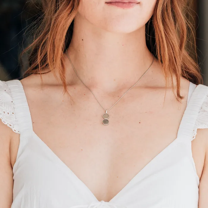 Necklaces closebymejewelry Double Circle Setting Cremation Necklace in Sterling Silver