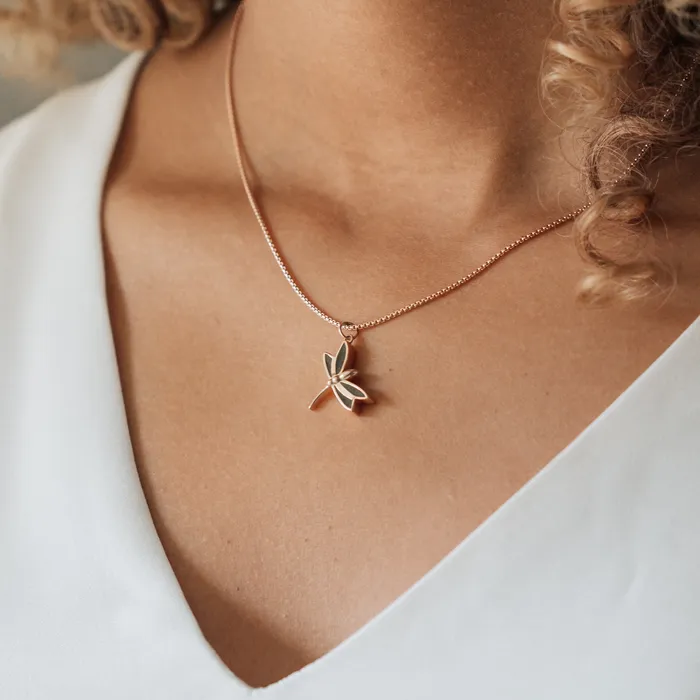 Necklaces closebymejewelry Dragonfly Cremation Necklace in 14K Yellow Gold