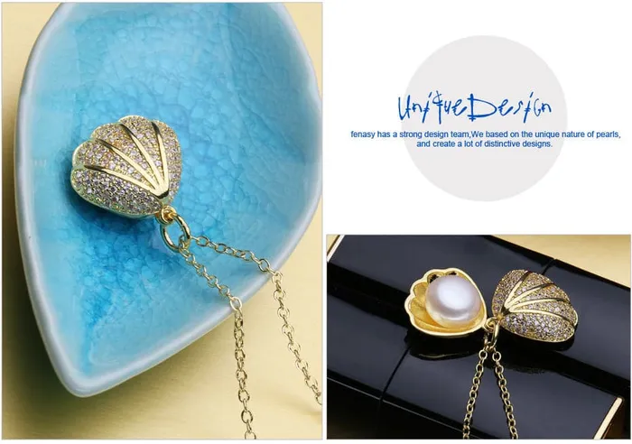 Necklaces FENASY Womens Fine Fashion Golden Shell Genuine Pearl Necklace Jewelry Divine Inspiration Styles