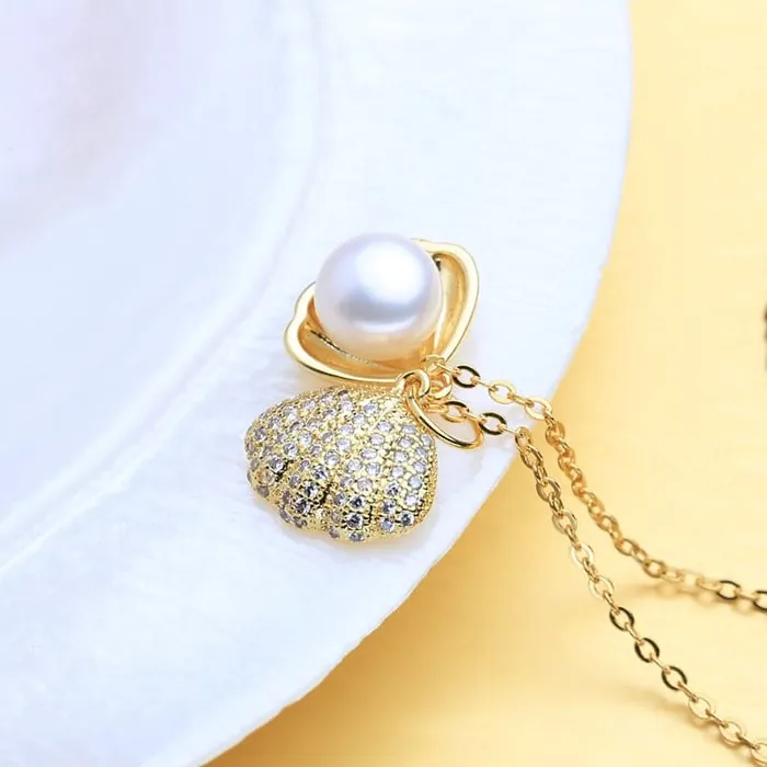 Necklaces FENASY Womens Fine Fashion Golden Shell Genuine Pearl Necklace Jewelry Divine Inspiration Styles