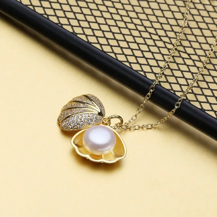 Necklaces FENASY Womens Fine Fashion Golden Shell Genuine Pearl Necklace Jewelry Divine Inspiration Styles