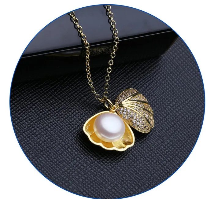 Necklaces FENASY Womens Fine Fashion Golden Shell Genuine Pearl Necklace Jewelry Divine Inspiration Styles