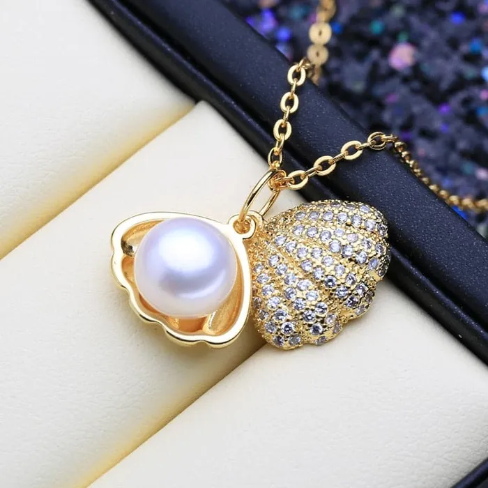 Necklaces FENASY Womens Fine Fashion Golden Shell Genuine Pearl Necklace Jewelry Divine Inspiration Styles