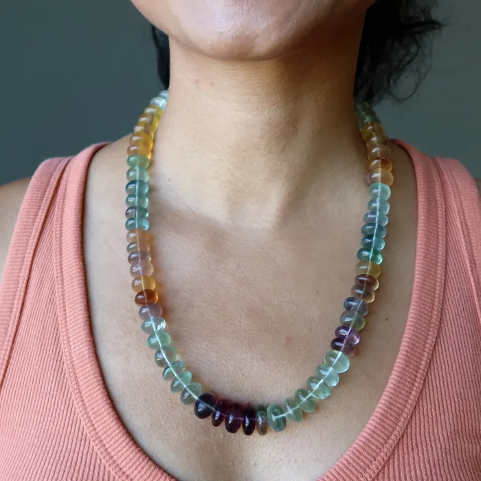 Necklaces Fluorite Necklace Big Candy Aura Rainbow Crystal Satin Crystals