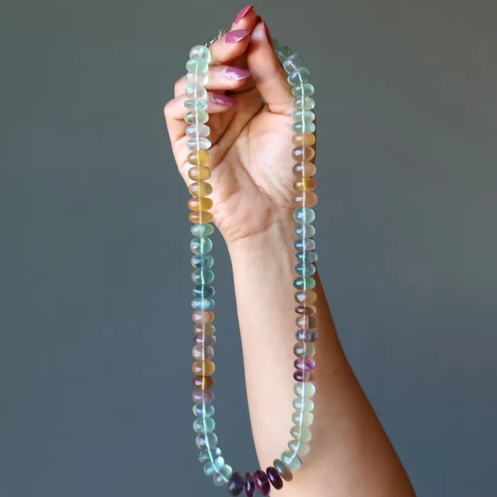 Necklaces Fluorite Necklace Big Candy Aura Rainbow Crystal Satin Crystals