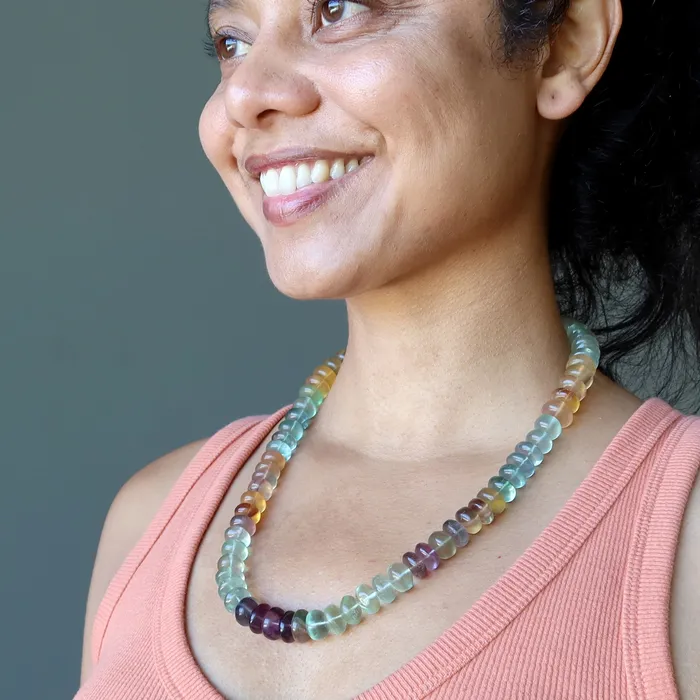 Necklaces Fluorite Necklace Big Candy Aura Rainbow Crystal Satin Crystals