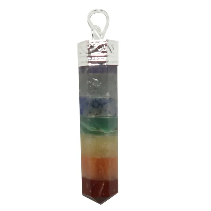 Necklaces Satin Crystals Chakra Pendant Point of Bliss 7 Crystals Silver
