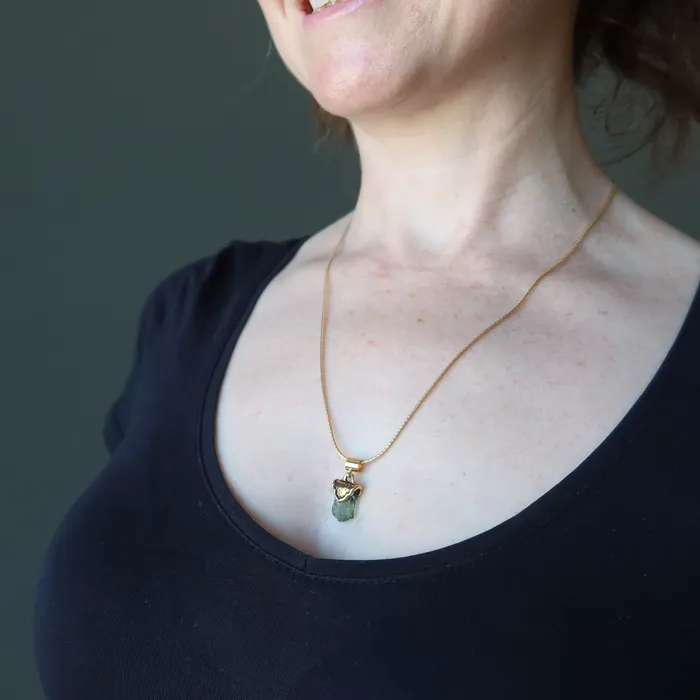 Necklaces Satin Crystals Moldavite Necklace God and Goddess Gemstone Gilded Gold