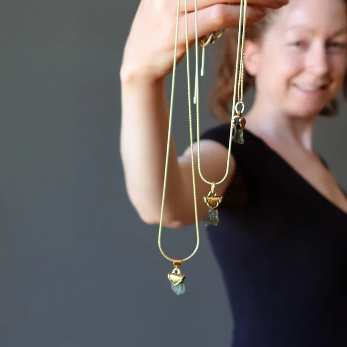 Necklaces Satin Crystals Moldavite Necklace God and Goddess Gemstone Gilded Gold
