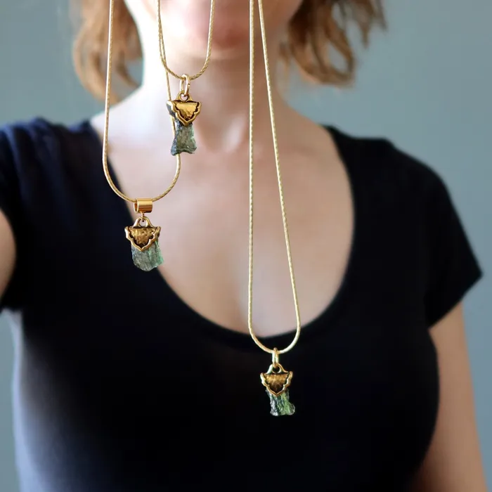 Necklaces Satin Crystals Moldavite Necklace God and Goddess Gemstone Gilded Gold