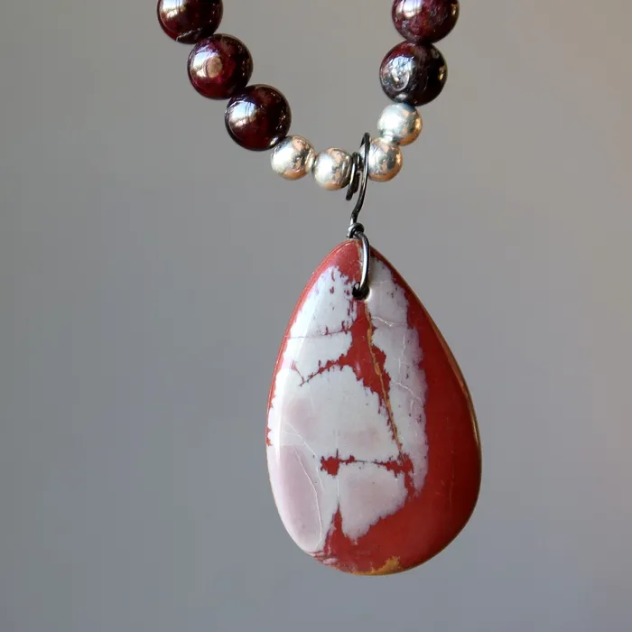 Necklaces Satin Crystals Mookaite Jasper Necklace Luscious Garnet Gunmetal