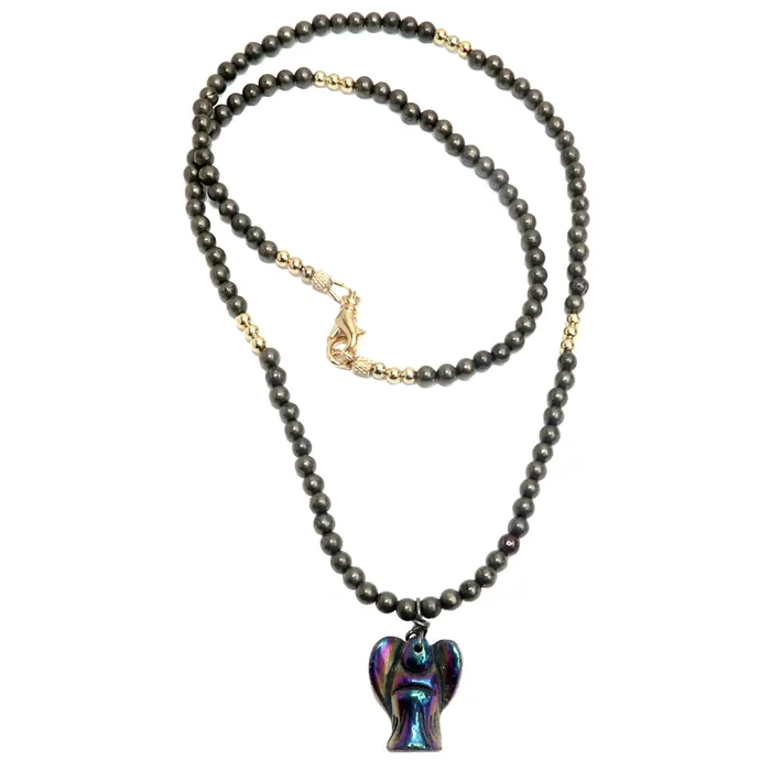 Necklaces Satin Crystals Pyrite Necklace Angel of Hope Rainbow Crystal