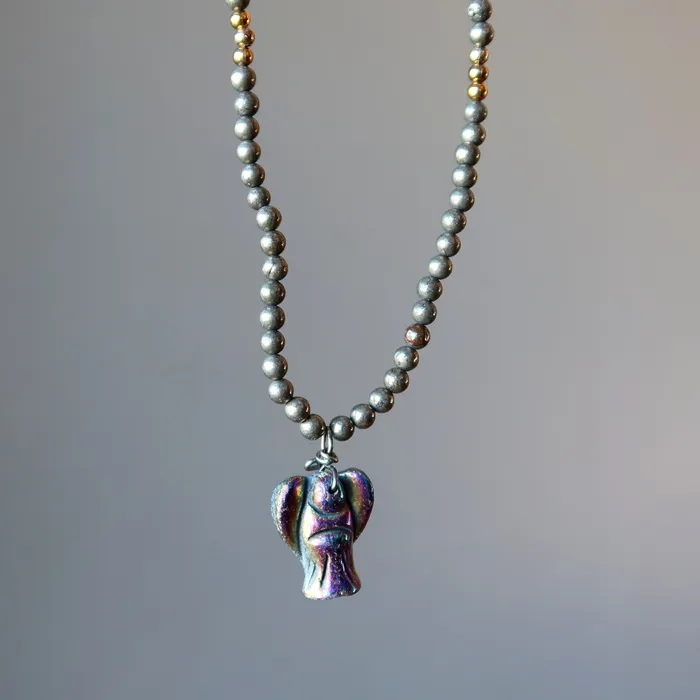Necklaces Satin Crystals Pyrite Necklace Angel of Hope Rainbow Crystal