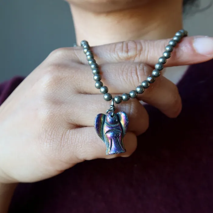 Necklaces Satin Crystals Pyrite Necklace Angel of Hope Rainbow Crystal