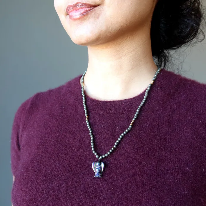 Necklaces Satin Crystals Pyrite Necklace Angel of Hope Rainbow Crystal