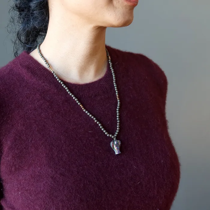 Necklaces Satin Crystals Pyrite Necklace Angel of Hope Rainbow Crystal